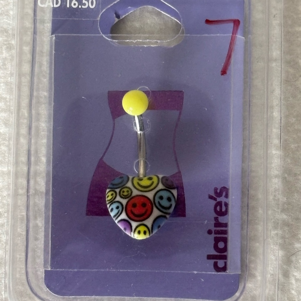 Belly Ring Claire’s Stainless Steel Post Smiley‎ Happy Face